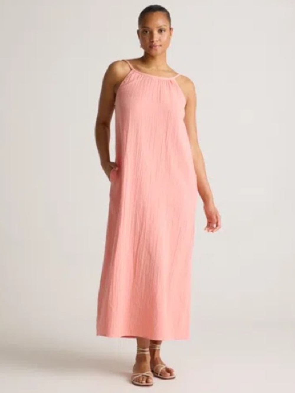 Quince 100% Organic Cotton Gauze Sleeveless Maxi Dress Coral Blush Size Medium